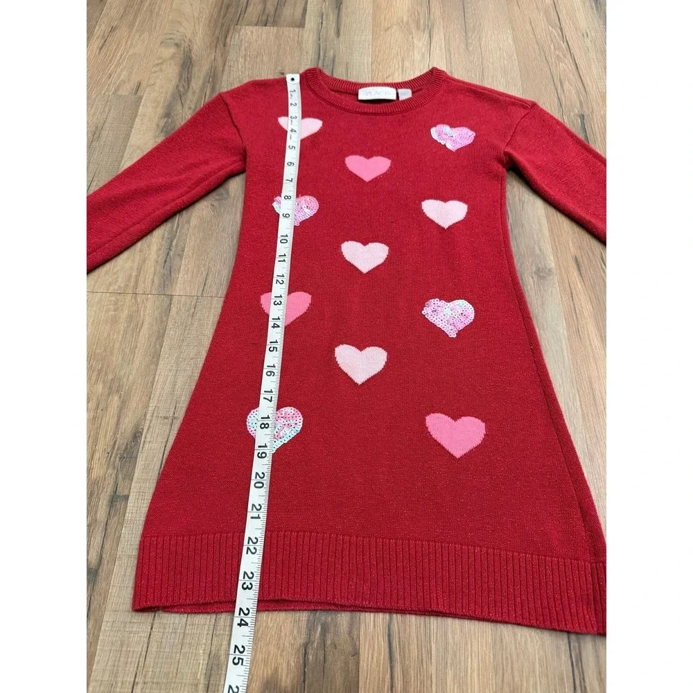 The Children's Place Girls Red Sweater Dress Hearts Sequin Knit‎ Size 5/6 - Picture 7 of 9
